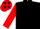 Black, red 'kja', red 'king', red crown emblem, black stars on red sleeves