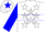 White, white 'mcm' and stars on red and blue hoop, white star on blue sleeves