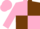 Pink and chocolate quarters, pink sleeves, chocolate cuffs, pink cap, chocolate visor