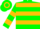 Dayglo green and gold hoops, hooped sleeves and cap, dayglo green peak