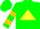 Green, yellow triangle, gold bars on sleeves