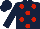 Dark blue, red spots