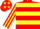 Red, yellow hoops, striped sleeves, red cap, yellow stars