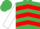 Emerald green, red chevrons, white sleeves, emerald green cap