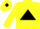 Yellow body, black triangle, yellow arms, yellow cap, black diamond