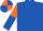 Royal blue, orange and royal blue halved sleeves, orange and royal blue quartered cap