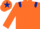 Orange body, dark blue epaulettes, orange arms, orange cap, dark blue star
