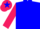 Blue body, rose arms, rose cap, blue star