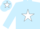 Light blue body, white star, light blue arms, light blue cap, white star