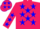 Rose body, blue stars, rose arms, blue stars, rose cap, blue stars