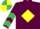 Maroon, yellow diamond, yellow and emerald green chevrons on sleeves, quartered cap