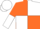 Dayglo orange and white quartered, black sleeves, dayglo orange and white halved cap