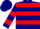 Navy blue, red rocker f brand, 2 red hoops,  red bars on sleeves