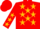 Red, gold stars on red sleeves, gold stars on red cap