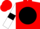 Red, black disc, white sleeves, black armlets