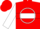 Red, white 's' in white circle frame, white hoop on sleeves, red cap