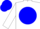 White, blue ball, white sleeves, blue cap