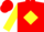 Red, yellow 'jk' in diamond frame, red 'jk's on yellow sleeves