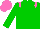 Green body, rose epaulettes, green arms, rose cap