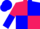Rose body, blue quartered, rose arms, blue halved, blue cap