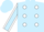 Light blue body, white spots, light blue arms, white seams, light blue cap