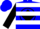 Blue, black diamond in circle frame, red and white hoops and black cuffs on sleeves, blue cap