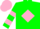 Green, pink diamond, hooped sleeves, pink cap