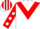 White, red chevron, red sleeves, white spots, white and red striped cap