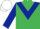 Emerald green, dark blue chevron & sleeves, white cap