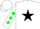 White, black star, green diamonds on sleeves, black star on white cap