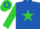 Royal blue, lime green star and sleeves, hooped cap, royal blue peak