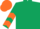 Dark green, orange chevrons on sleeves, orange yoke, emblem on back, mat cap
