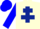 Cream, dark blue cross of lorraine, blue sleeves, blue cap