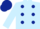 Light blue body, dark blue spots, light blue arms, dark blue cap