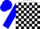 White body, black checked, blue arms, blue cap