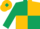 dark green and gold quartered, dark green sleeves, gold cap, dark green diamond