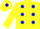 yellow, blue spots, yellow cap, blue diamond