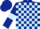 Dark blue and light blue check, dark blue sleeves, light blue armlets, dark blue cap