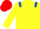 Yellow, royal blue epaulets, royal blue and yellow chevrons on sleeves, red cap