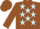 Brown, light blue stars, brown sleeves and cap