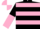 Black, Pink hoops, halved sleeves, Pink and White quartered cap