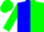 Blue and green diagonal halves, blue and green sleeves, blue and green cap