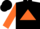 Black, yellow, green and orange triangle, orange triangles on sleeves, black cap