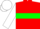 Red, green hoop, white sleeves, red cuffs, white cap, red peak