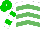 White, jade green chevrons, green hoops on sleeves, green cap, white button