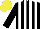 Black and white stripes, yellow cap