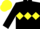 Black body, yellow triple diamond, black arms, yellow cap
