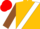 Old gold, white sash, brown sleeves, red cap