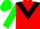 Red, black chevron, green sleeves and cap