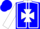 Sapphire blue, white maltese cross, collar and seams on sleeves